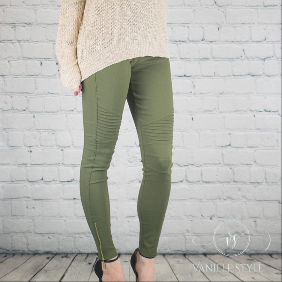 Vanille Style Pants - Olive Plus Size Moto Jeggings